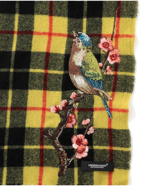 W/Caﾁｪｯｸ鳥刺繍ﾏﾌﾗｰ